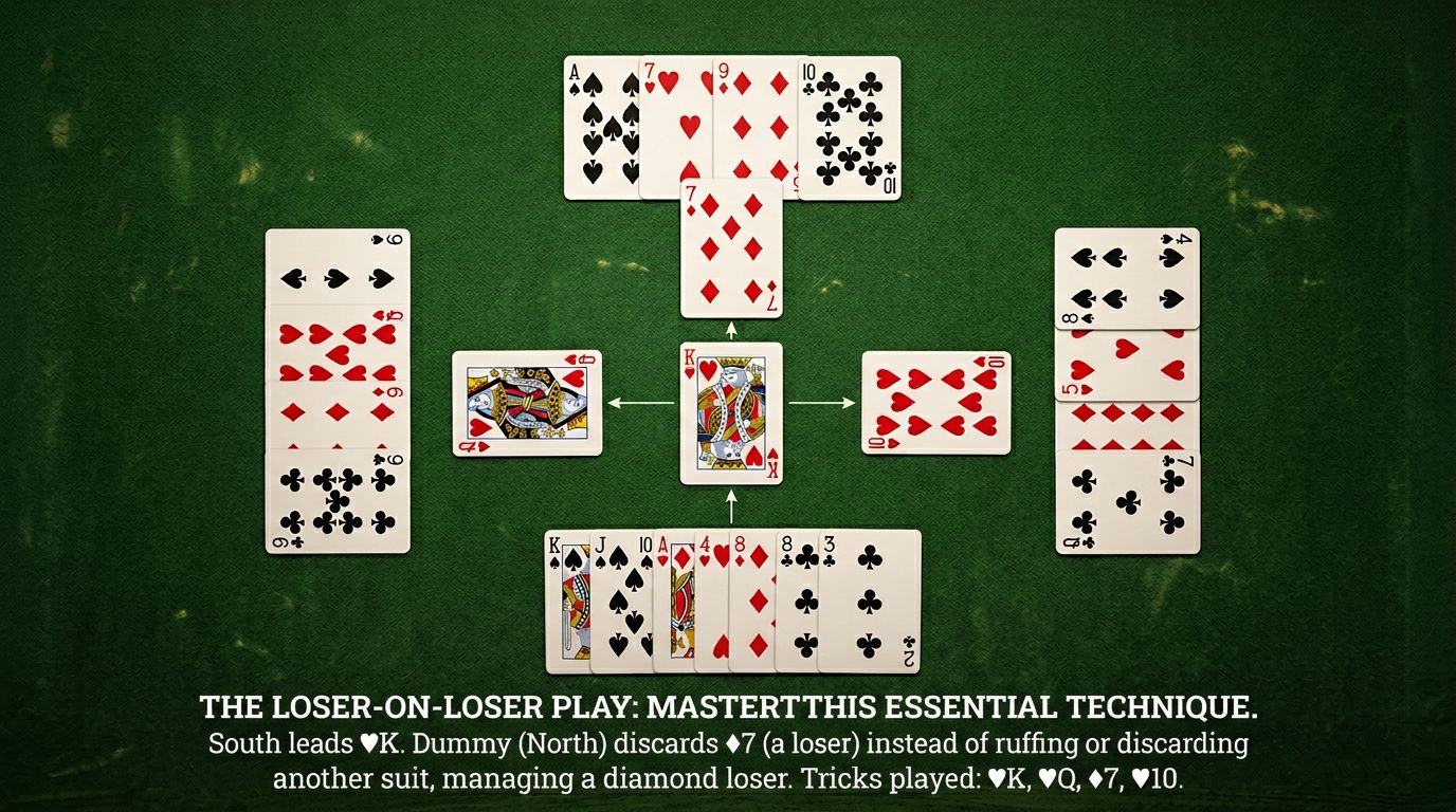 Learn when and why to discard a loser instead of ruffing in bridge. Master loser-on-loser plays to avoid overruffs, c...