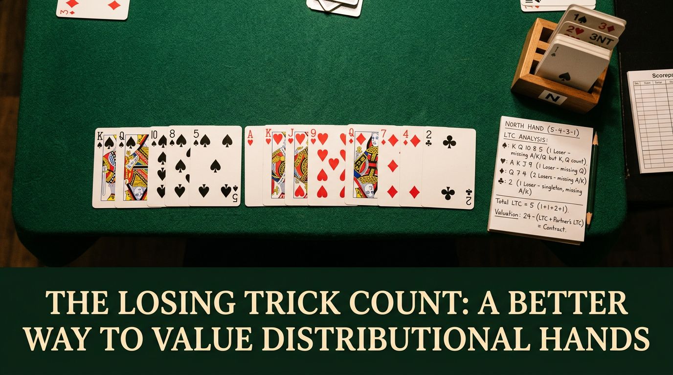 Bridge strategy illustration for losing trick count: evaluate suit contract tricks