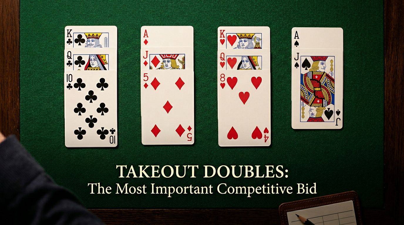 Bridge strategy illustration for takeout doubles: compete for the contract