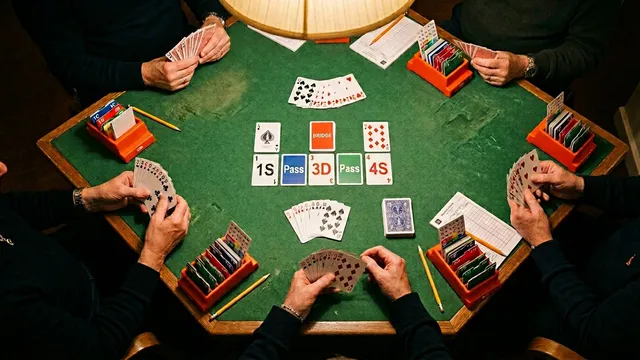 Bridge strategy illustration for bergen raises — show major suit support with 3♣ & 3♦ raises