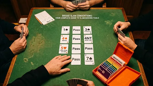 Master bridge slam conventions including Blackwood, Roman Key Card, Gerber, and cue bidding. Learn when to use each t...